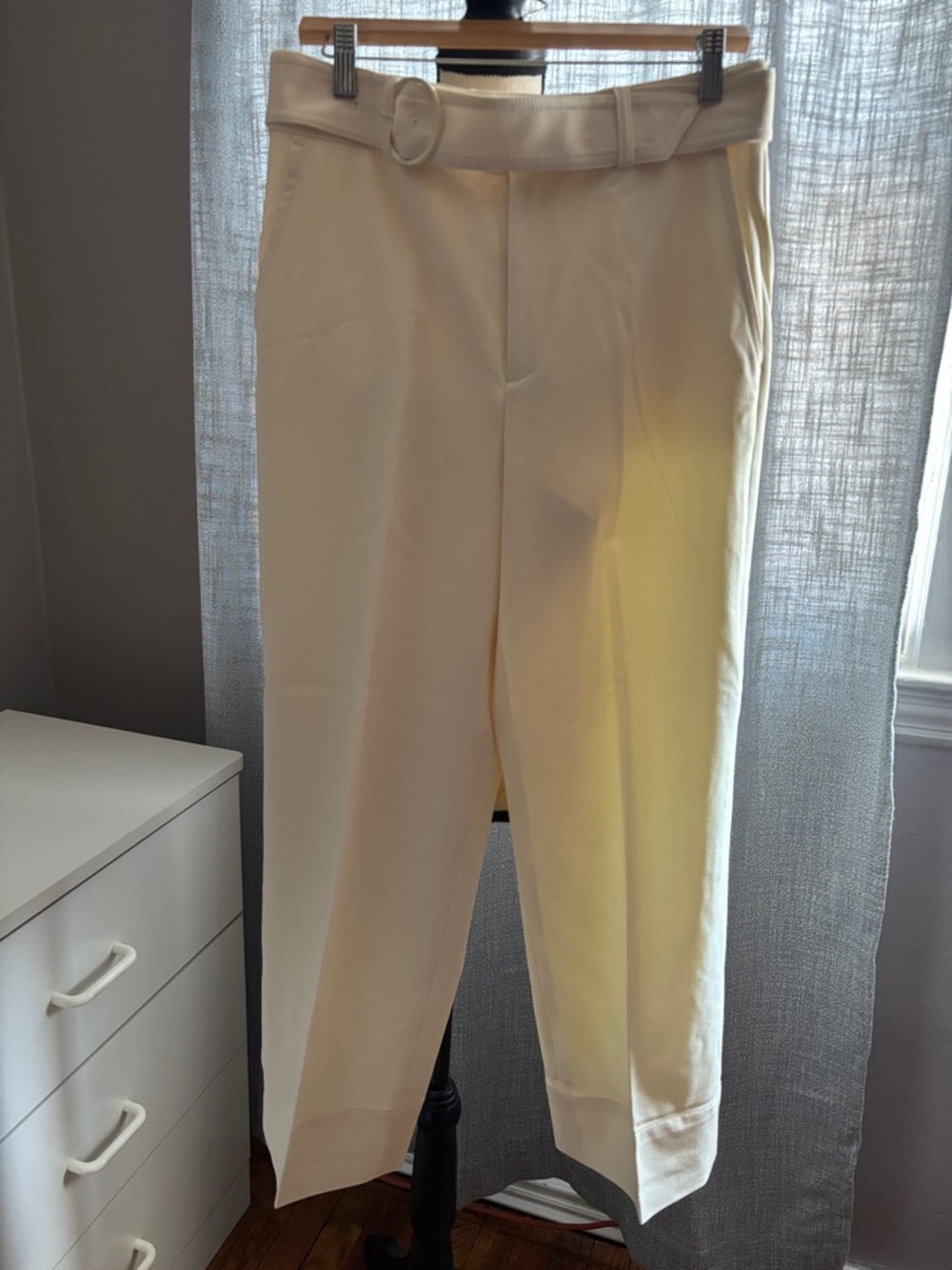 Club Monaco Cream High-Waist Belted Trousers